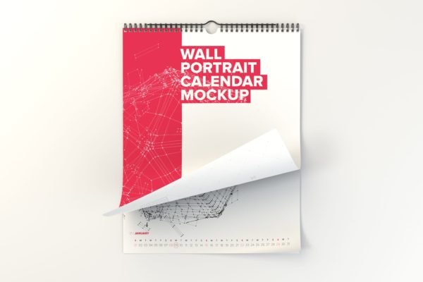 挂历设计样机 Wall Portrait Calendar Rolled Page Mockup