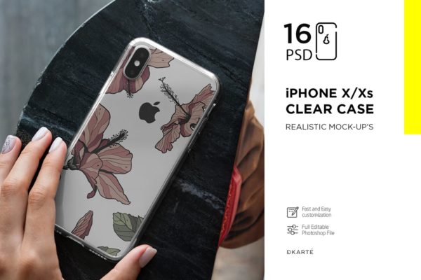 时尚高端逼真质感的高品质iPhone Xs Clear Case Mock-Up手机APP UI样机展示模型 vol.2