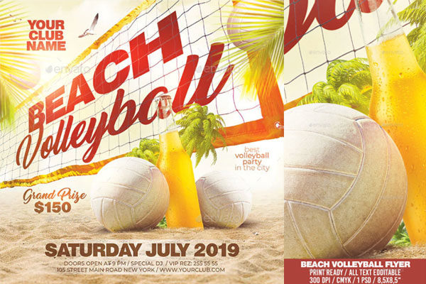 夏日沙滩排球活动派对宣传海报传单设计