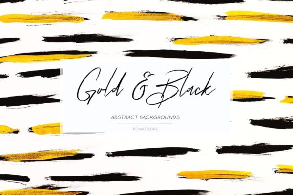 黑色&金色毛笔刷抽象背景图案设计素材