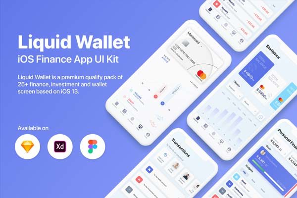 个人钱包理财金融类网银app设计iOS Ui KIT套装下载[Sketch,XD,fig]