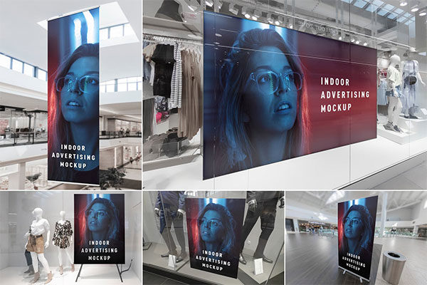时尚高端震撼的高品质室内商场广告橱窗广告设计VI样机展示模型mockups