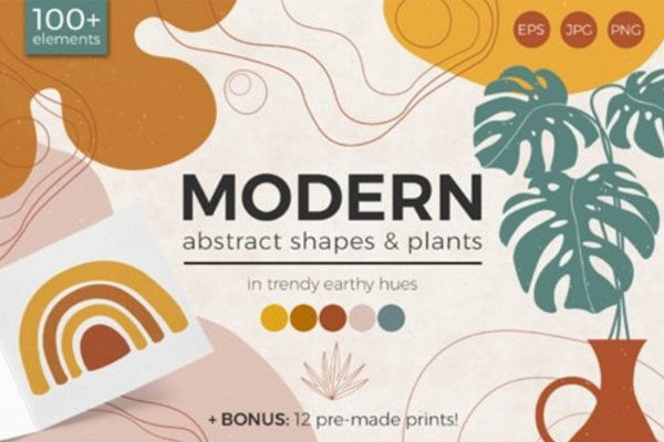 现代抽象形状&植物图案设计素材