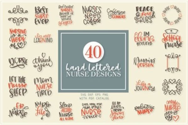 40款护士主题手绘字母设计套装