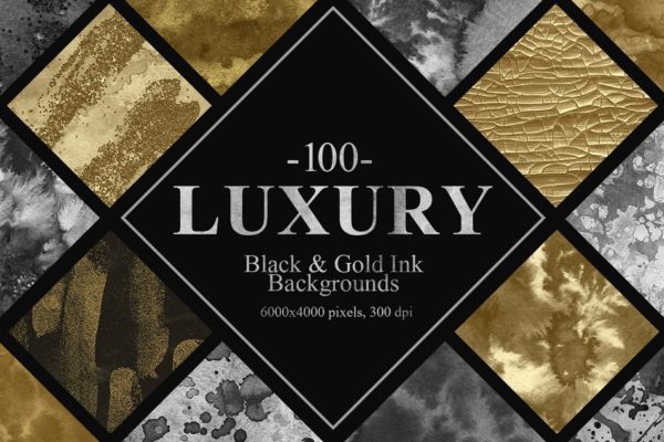 100个豪华黑色和金色墨水纹理背景素材