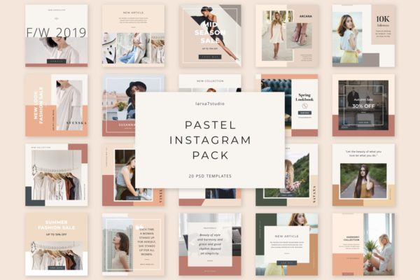 20个时尚柔和的粉彩Instagram帖子模板