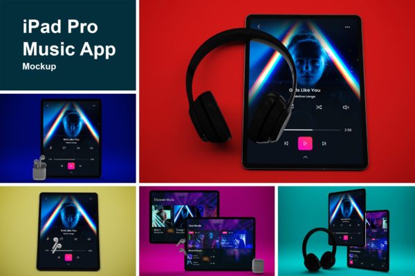 iPad Pro 音乐场景的设计展示样机素材下载[PSD]