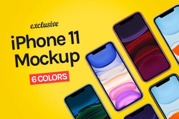 2019最新的6种颜色的 iPhone 11 手机样机下载[PSD]