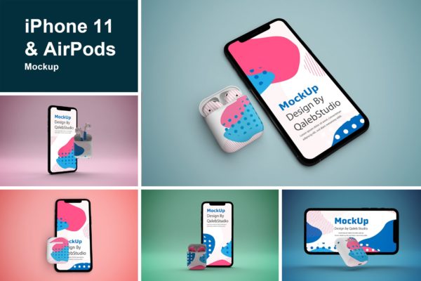 iPhone 11 & AirPods 展示样机素材下载[PSD]