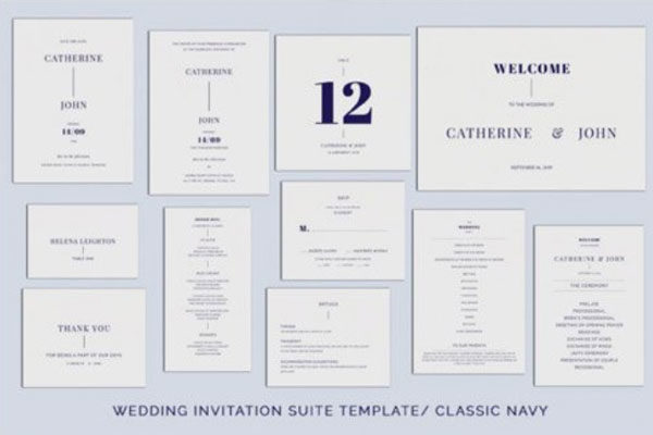 海军蓝主题婚礼邀请函/请柬模板套装