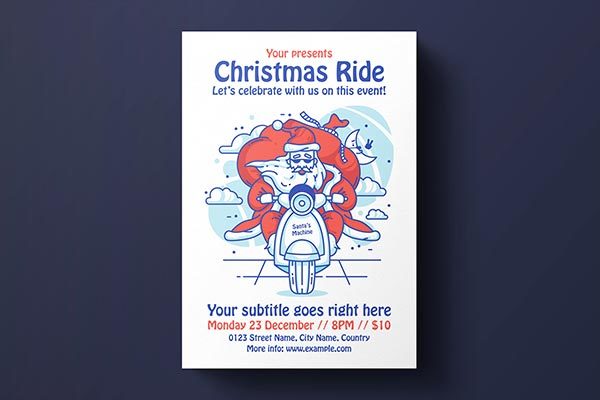 时尚优雅简约个性的扁平化风格圣诞老人圣诞节海报宣传单DM设计模板
