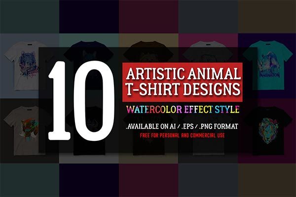 10种时尚震撼绚丽的艺术动物T恤设计图案插画设计模板