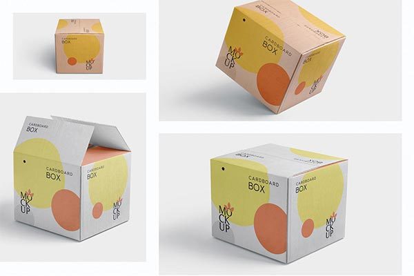 4个高品质纸盒快递包装设计VI样机展示模型mockups