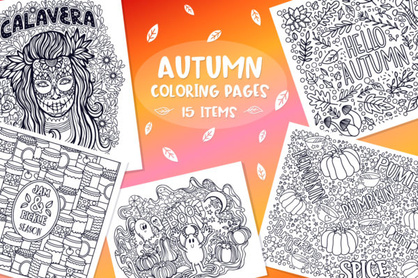 15个秋季浮雕剪影着色页矢量图案合集