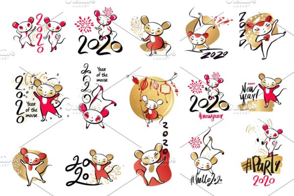 2020鼠年老鼠插画组合套装素材下载[EPS]