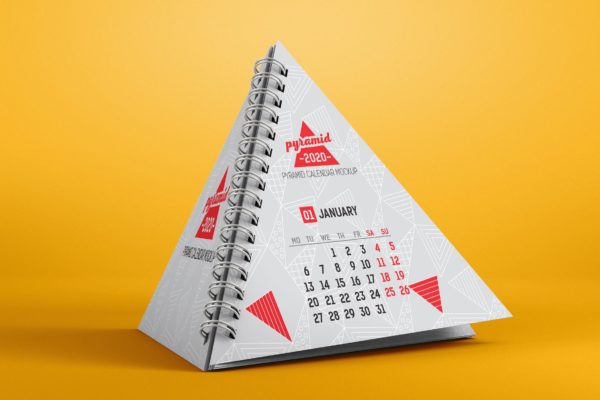 三角体金字塔形的日历样机下载[PSD]