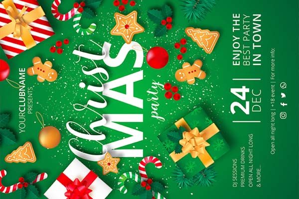 绿色的圣诞节氛围元素海报模板下载[EPS]