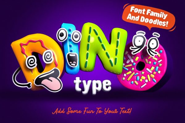 Fonts | 有趣涂鸦可爱童趣甜甜圈字母字符字体家族