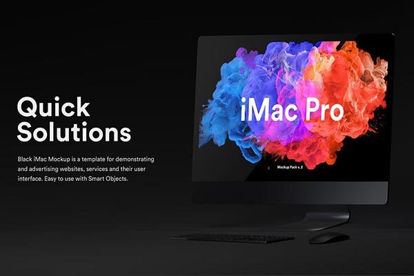 高品质的时尚高端黑暗质感的iMac Pro UI样机展示模型mockups集合