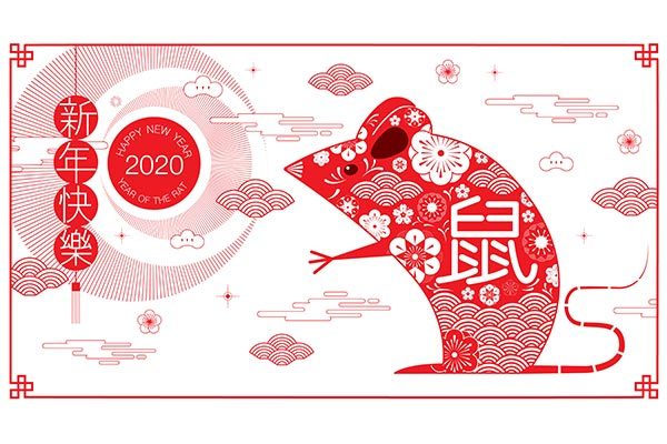 高品质的简约时尚2020新年元旦鼠年老鼠海报banner插画设计模板