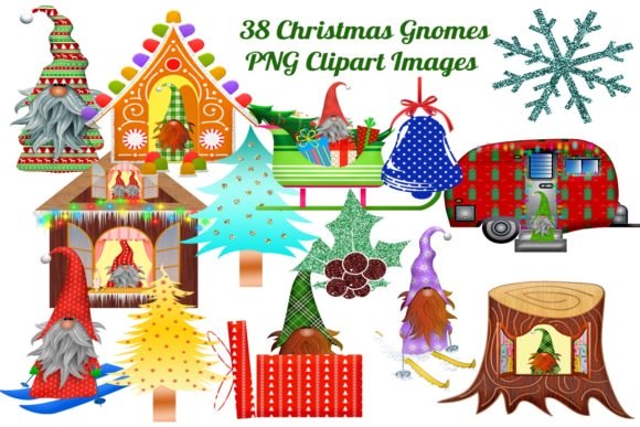 38个圣诞侏儒水彩剪贴画图像