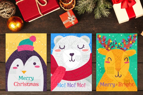 圣诞节卡通动物卡片海报模板下载[Ai]
