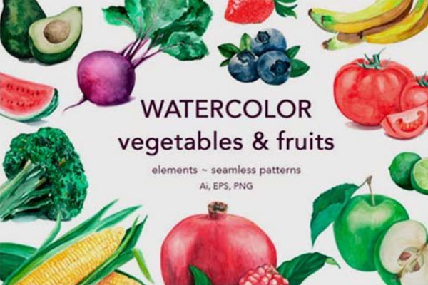 蔬菜&水果水彩剪贴画素材集