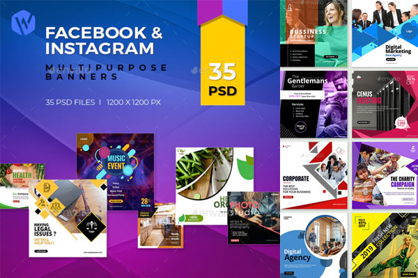 35个Facebook和Instagram横幅广告banner模板套装
