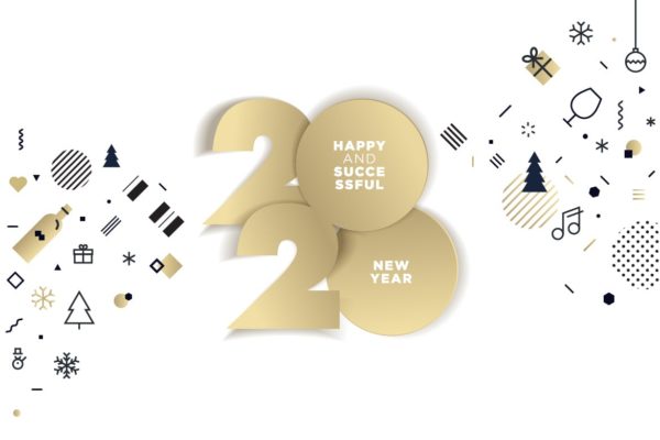 灵活组合金色圣诞2020年新年快乐贺卡[EPS]