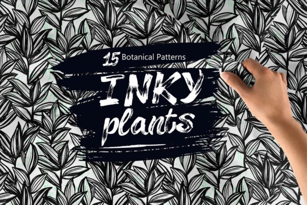 15个黑白手绘植物图案素材[EPS]