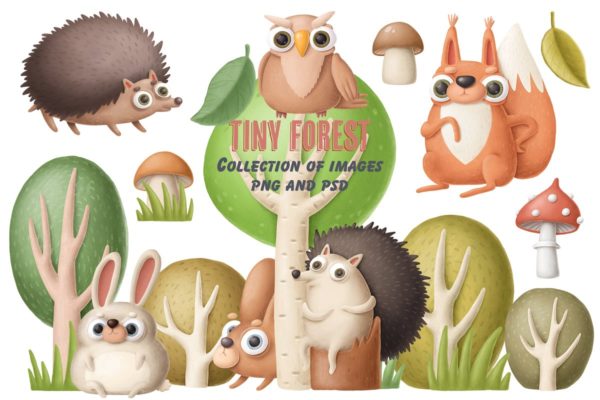 可爱的森林小动物卡通插画素材集