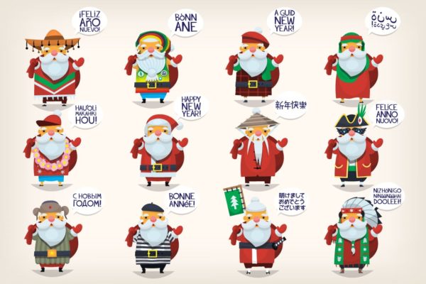 全球不同国家的圣诞老人矢量插画素材下载[Ai]