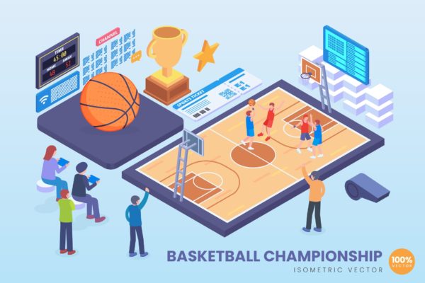 2.5风格的篮球冠军赛运动矢量插画素材下载[Ai]