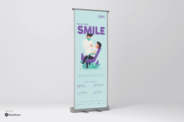 健康牙科插画风格的宣传易拉宝模板下载[Ai,PSD]