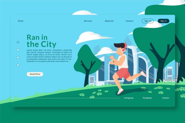 城市生活插画着陆页模板下载[AI]
