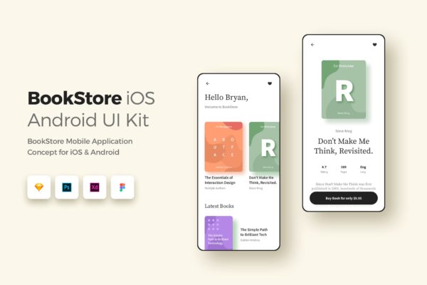 在线书店 iOS &  Android UI UX Kit[Sketch,XD,Fig]