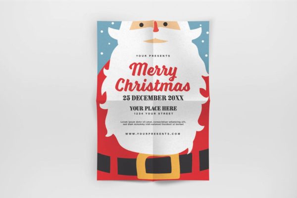 时尚简约可爱的新年白胡子圣诞老人海报宣传单设计模板