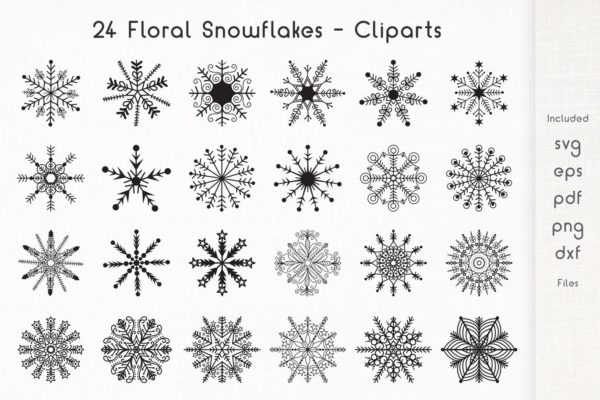 24 种精致雪花花型元素矢量图形下载[EPS]