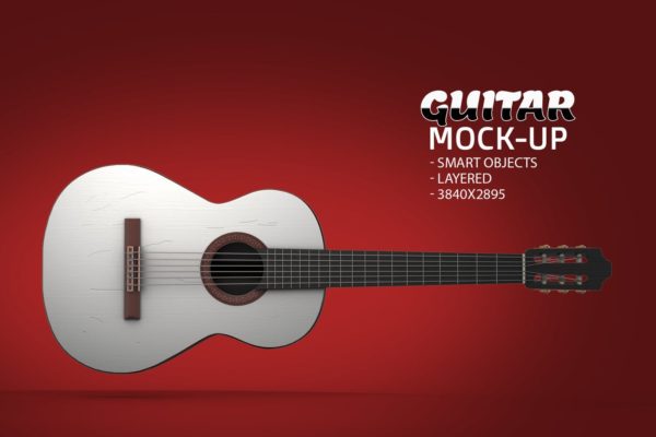 Mockups | 现实真实古典智能分层对象高分辨率PSD模拟乐器吉他样机