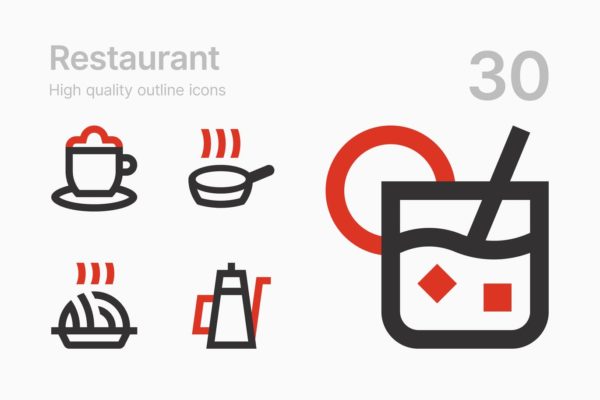 30个时尚简约餐厅餐饮图标icon集合