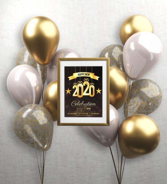 2020新年主题气球装饰元素 Balloons and frame with new year theme PSD file