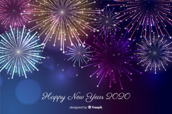 新年烟花素材 Beautiful fireworks for happy new year 2020 Vector