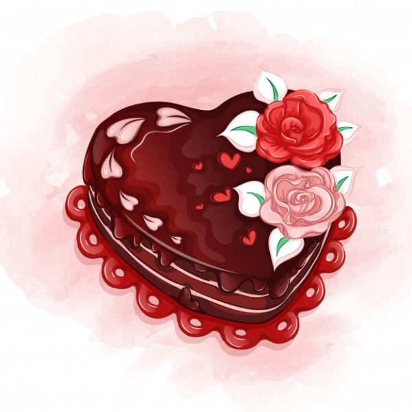 心形巧克力蛋糕插画