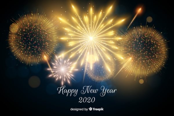 灿烂的新年设计背景素材 Beautiful new year 2020 fireworks Vector