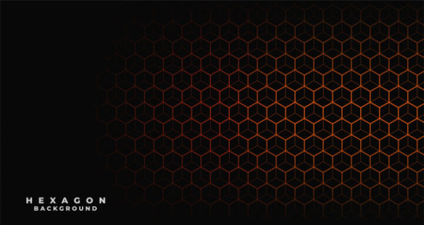 抽象蜂巢科技背景 Black background with orange hexagonal pattern Vector