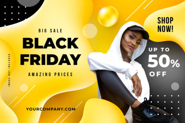 黑五广告横幅模板 Black friday liquid banner template PSD file