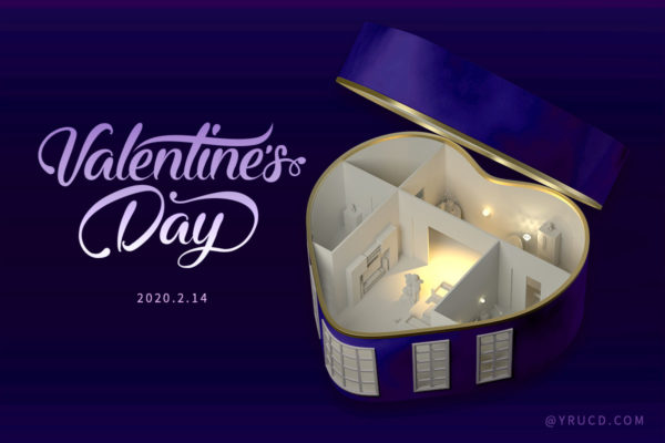C4D+Arnold打造的2020“心房”情人节广告设计创意源文件