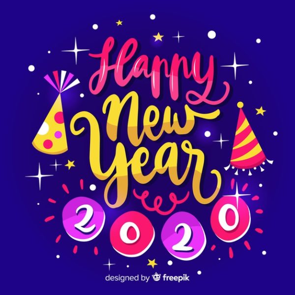 2020新年派对书法字体元素 Calligraphic happy new year 2020 Vector