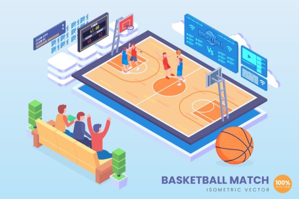 2.5风格的篮球比赛运动矢量插画素材下载[Ai]