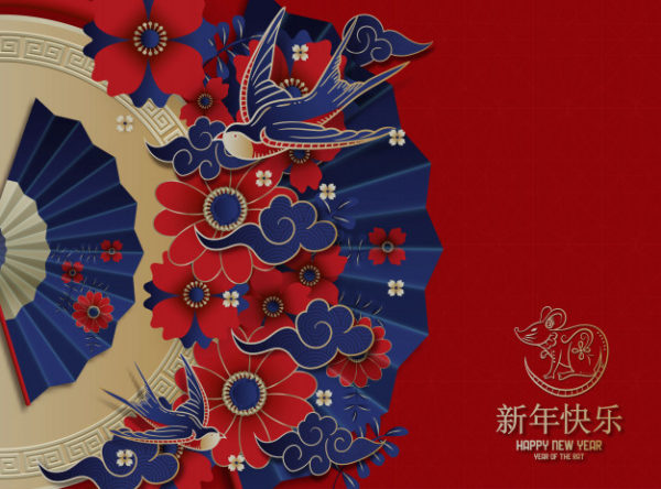 中国新年传统红色贺卡插图
